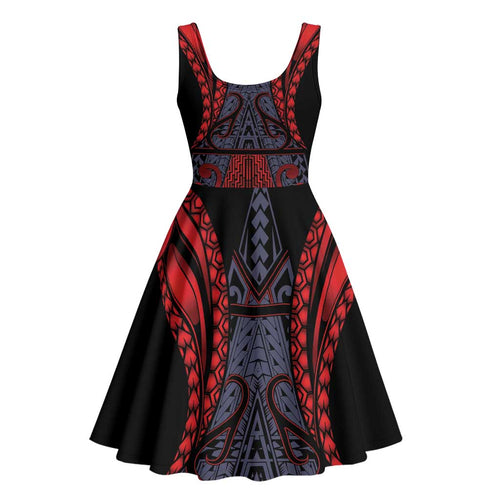New Zealand Midi Dress Maori Kiwiana Pattern Tukutuku Motif