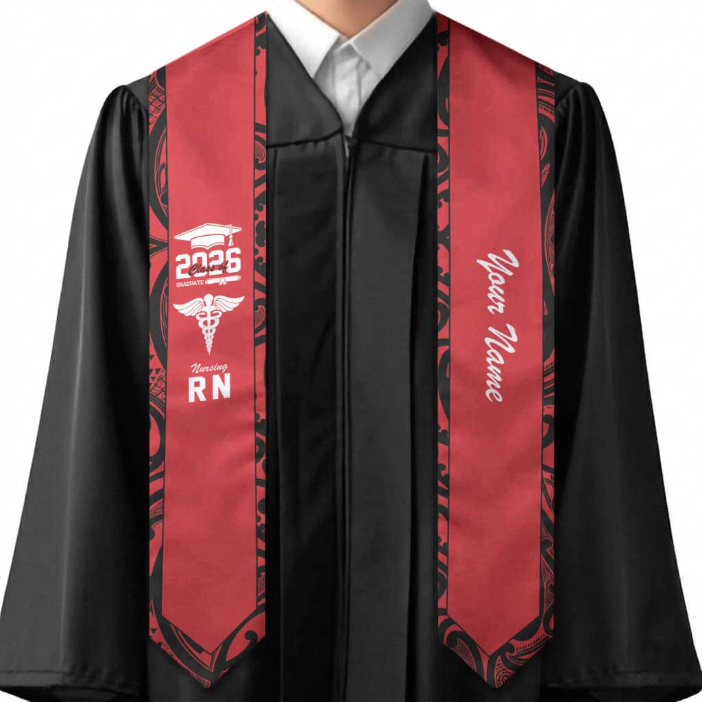 New Zealand Nurse RN 2026 Personalised Graduation Stole Red Maori Pattern Cultural Pride