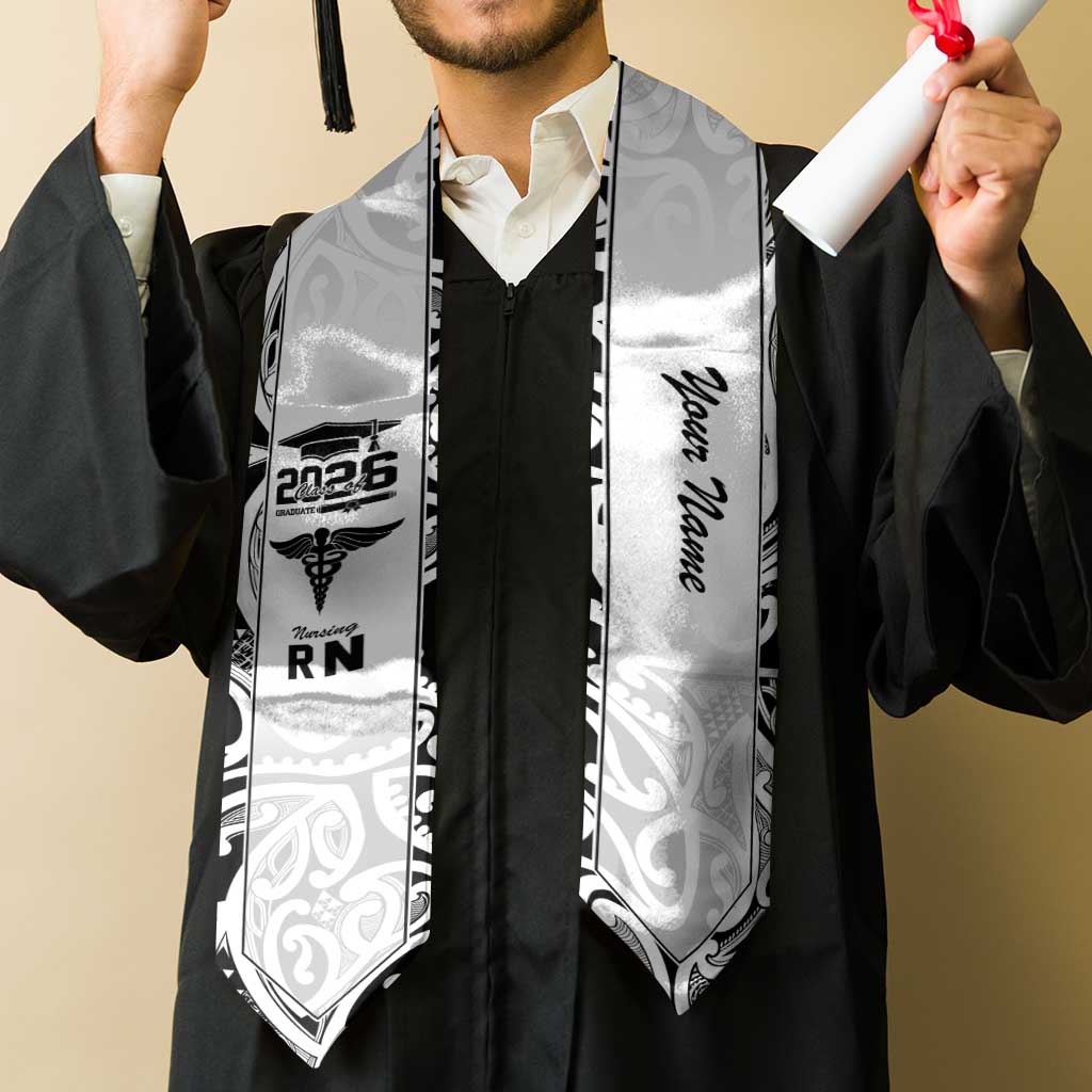 New Zealand Nurse RN 2026 Personalised Graduation Stole White Maori Pattern Cultural Pride