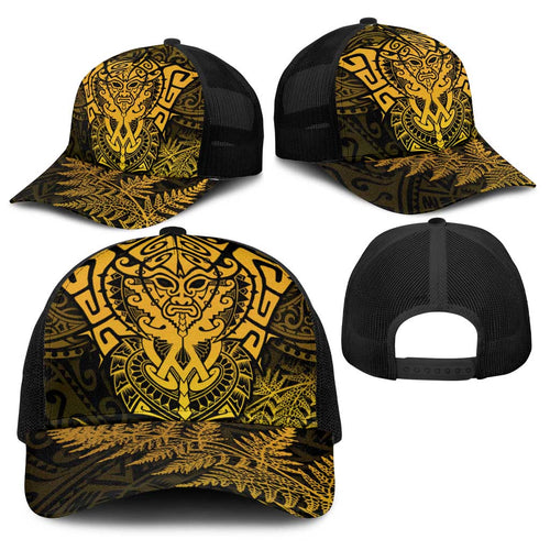 New Zealand Rugby All  Gold Baseball Net Cap Silver Fern All Black Mix Ta Moko - Aussie Hoodie