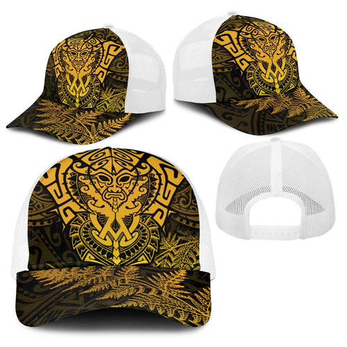 New Zealand Rugby All  Gold Baseball Net Cap Silver Fern All Black Mix Ta Moko - Aussie Hoodie