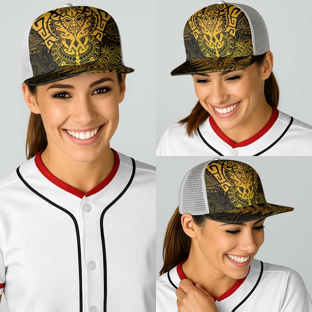 New Zealand Rugby All  Gold Baseball Net Cap Silver Fern All Black Mix Ta Moko - Aussie Hoodie