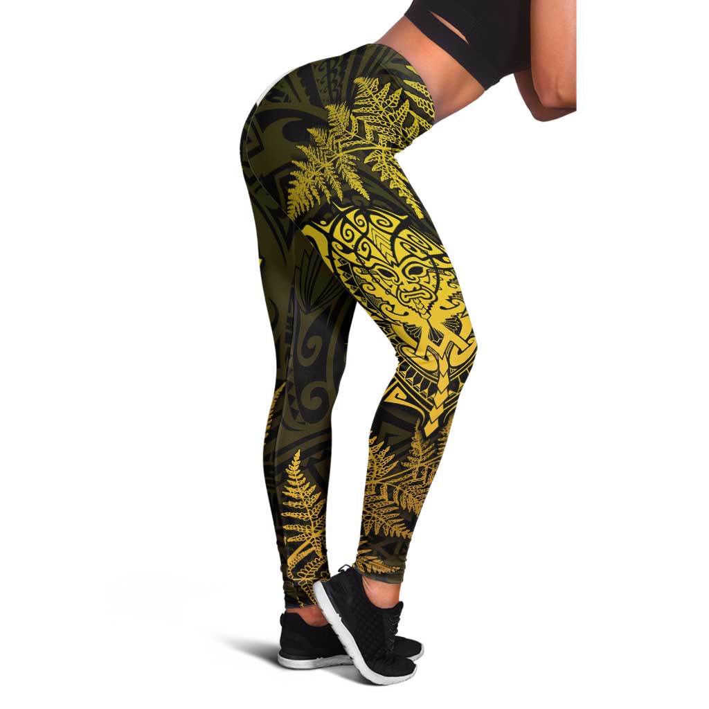 New Zealand Rugby All  Gold Leggings Silver Fern All Black Mix Ta Moko