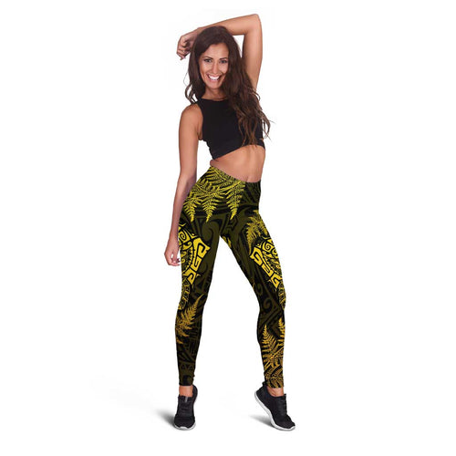 New Zealand Rugby All  Gold Leggings Silver Fern All Black Mix Ta Moko