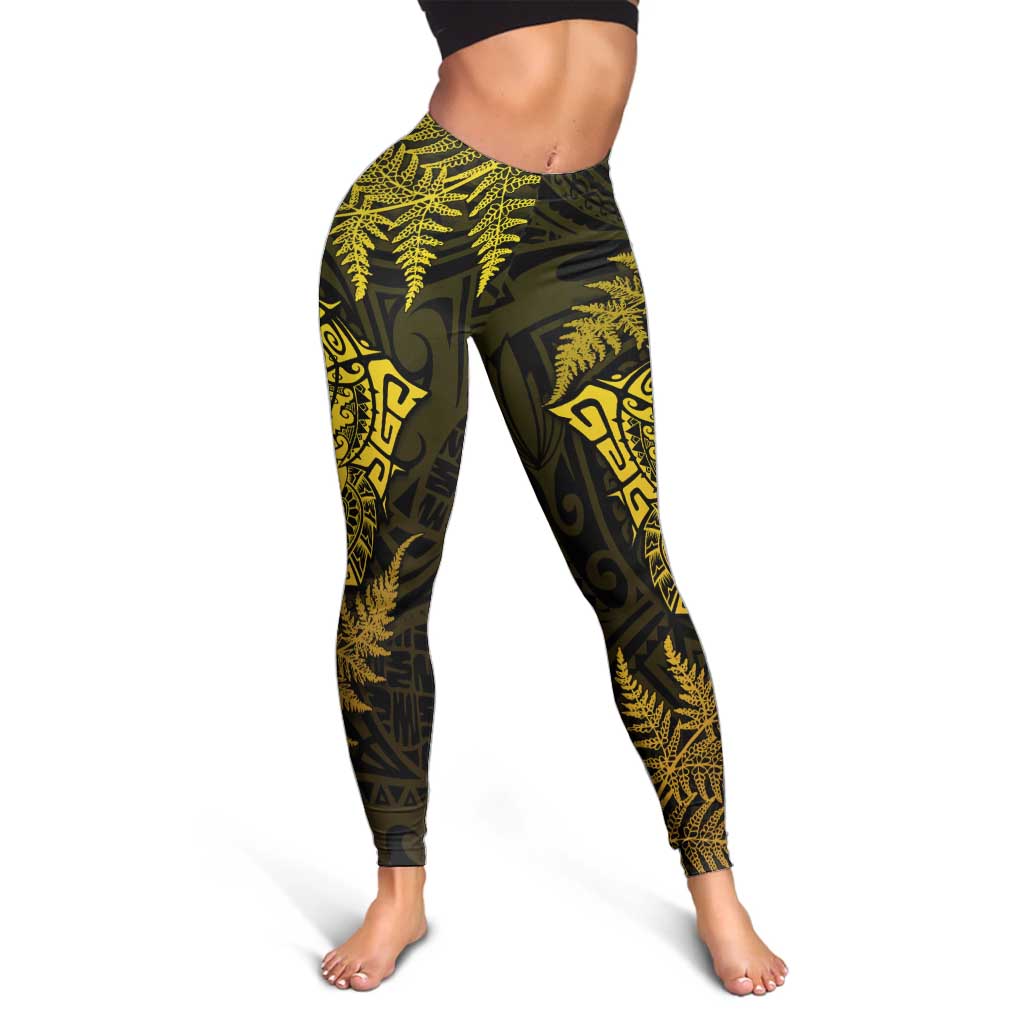 New Zealand Rugby All  Gold Leggings Silver Fern All Black Mix Ta Moko