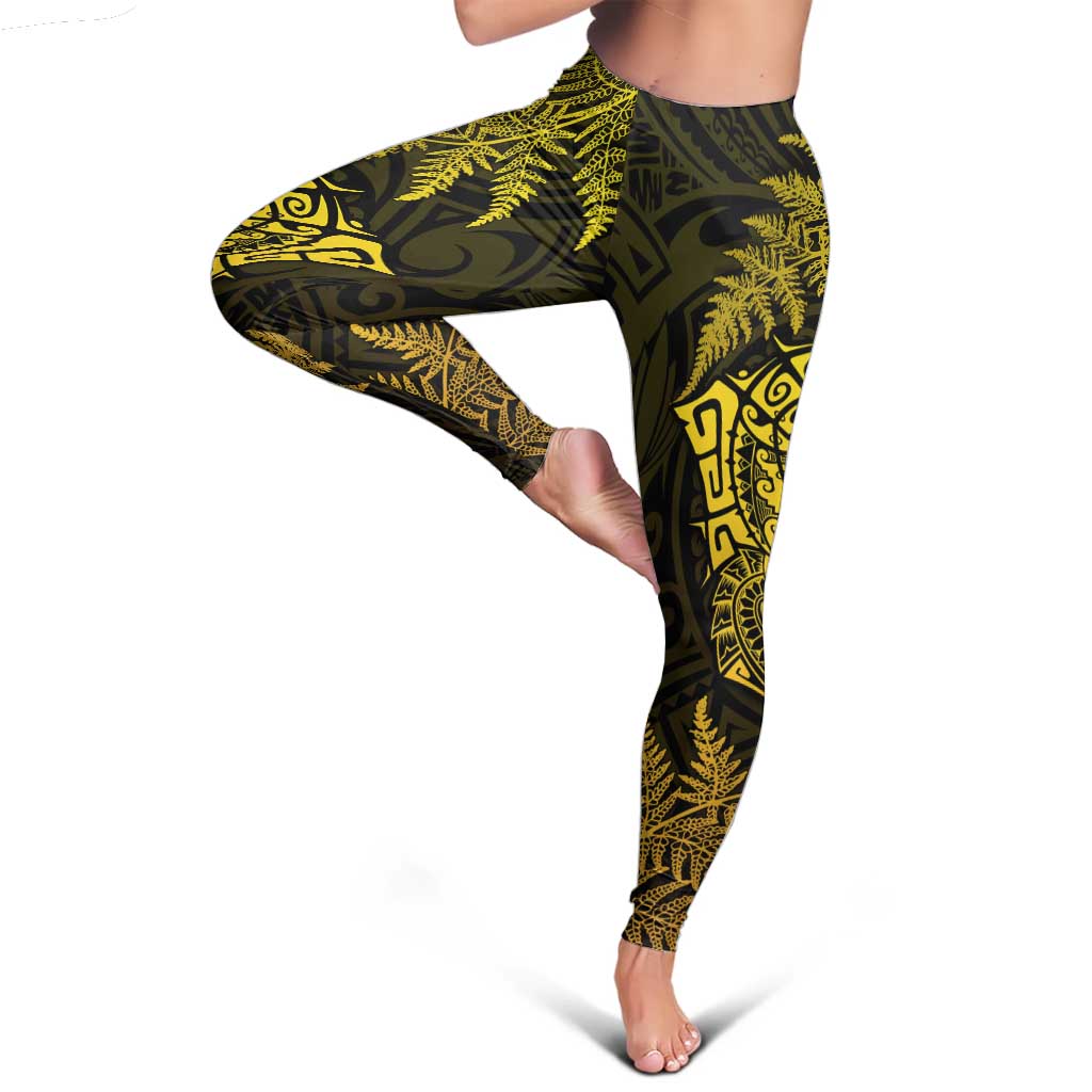 New Zealand Rugby All  Gold Leggings Silver Fern All Black Mix Ta Moko