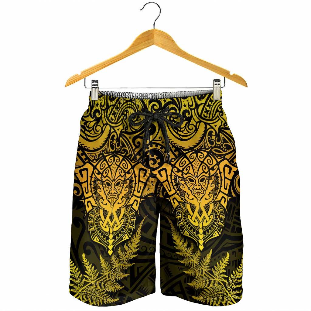 New Zealand Rugby All  Gold Shorts for Men Silver Fern All Black Mix Ta Moko
