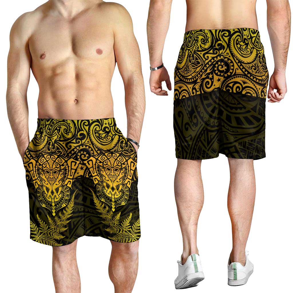 New Zealand Rugby All  Gold Shorts for Men Silver Fern All Black Mix Ta Moko