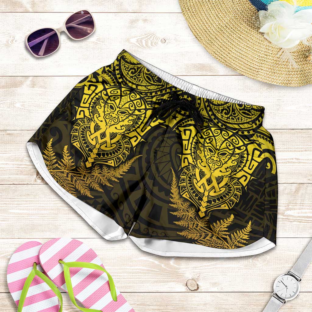 New Zealand Rugby All  Gold Shorts for Women Silver Fern All Black Mix Ta Moko