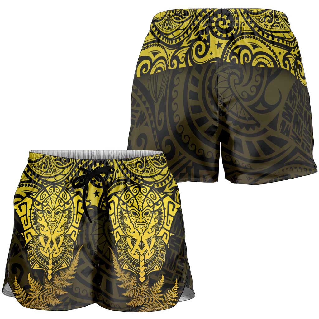 New Zealand Rugby All  Gold Shorts for Women Silver Fern All Black Mix Ta Moko