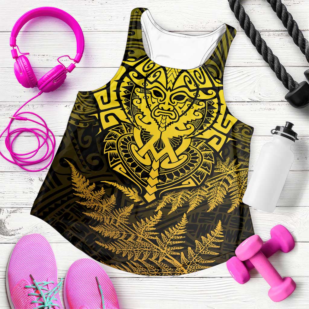 New Zealand Rugby All  Gold Women Racerback Tank Silver Fern All Black Mix Ta Moko