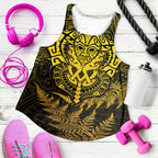 New Zealand Rugby All  Gold Women Racerback Tank Silver Fern All Black Mix Ta Moko