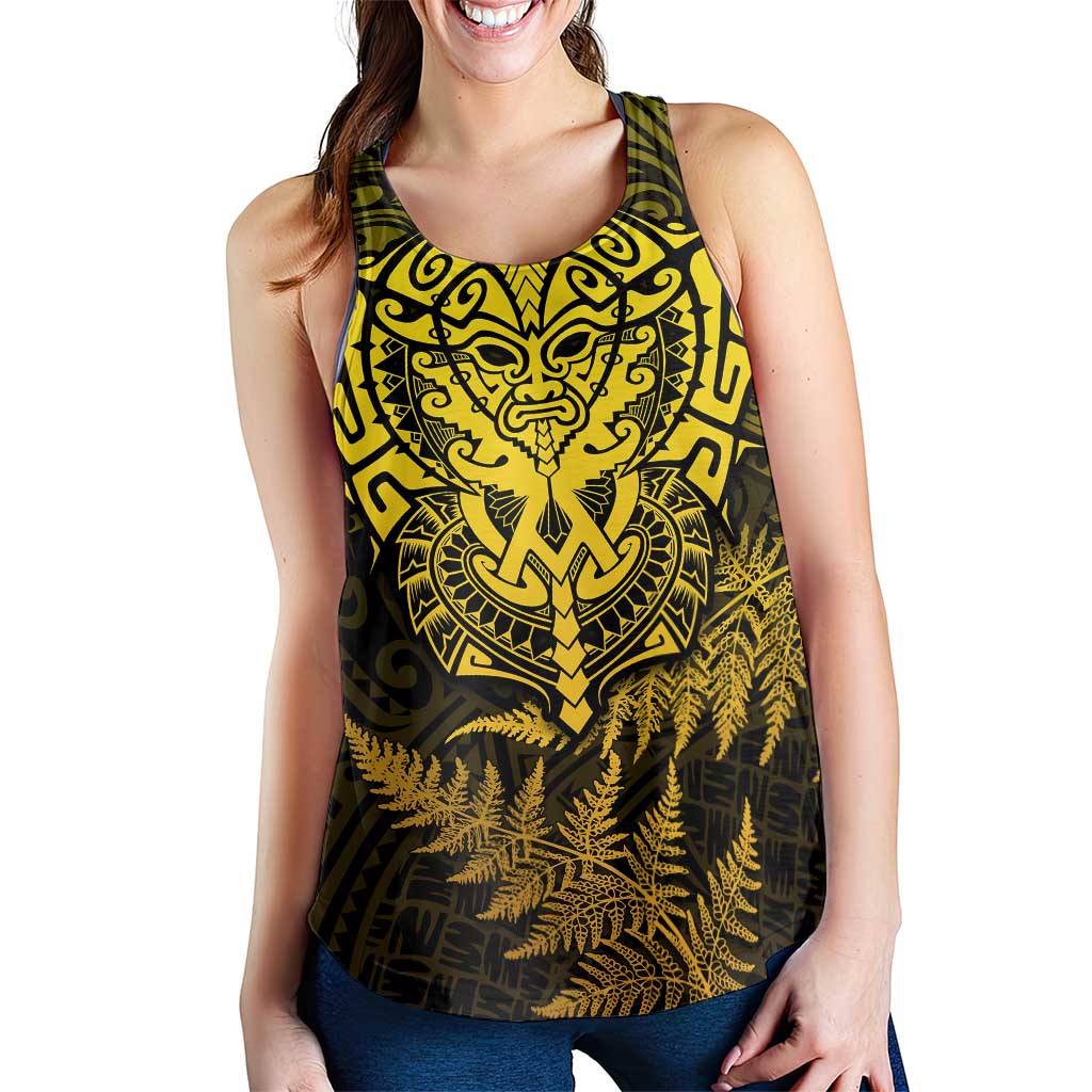 New Zealand Rugby All  Gold Women Racerback Tank Silver Fern All Black Mix Ta Moko