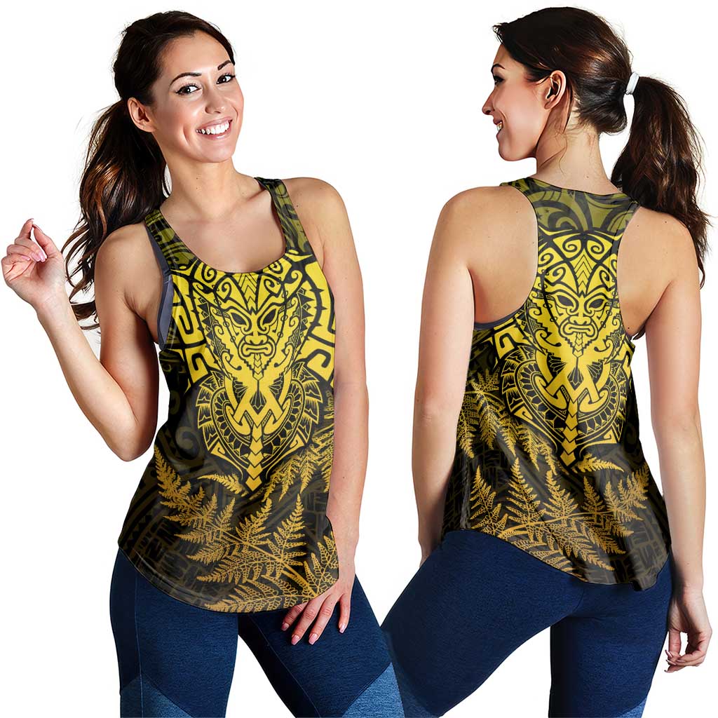 New Zealand Rugby All  Gold Women Racerback Tank Silver Fern All Black Mix Ta Moko