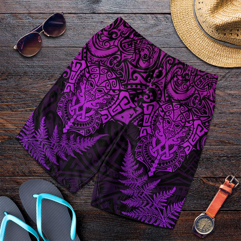 New Zealand Rugby All Purple Shorts for Men Silver Fern All Black Mix Ta Moko