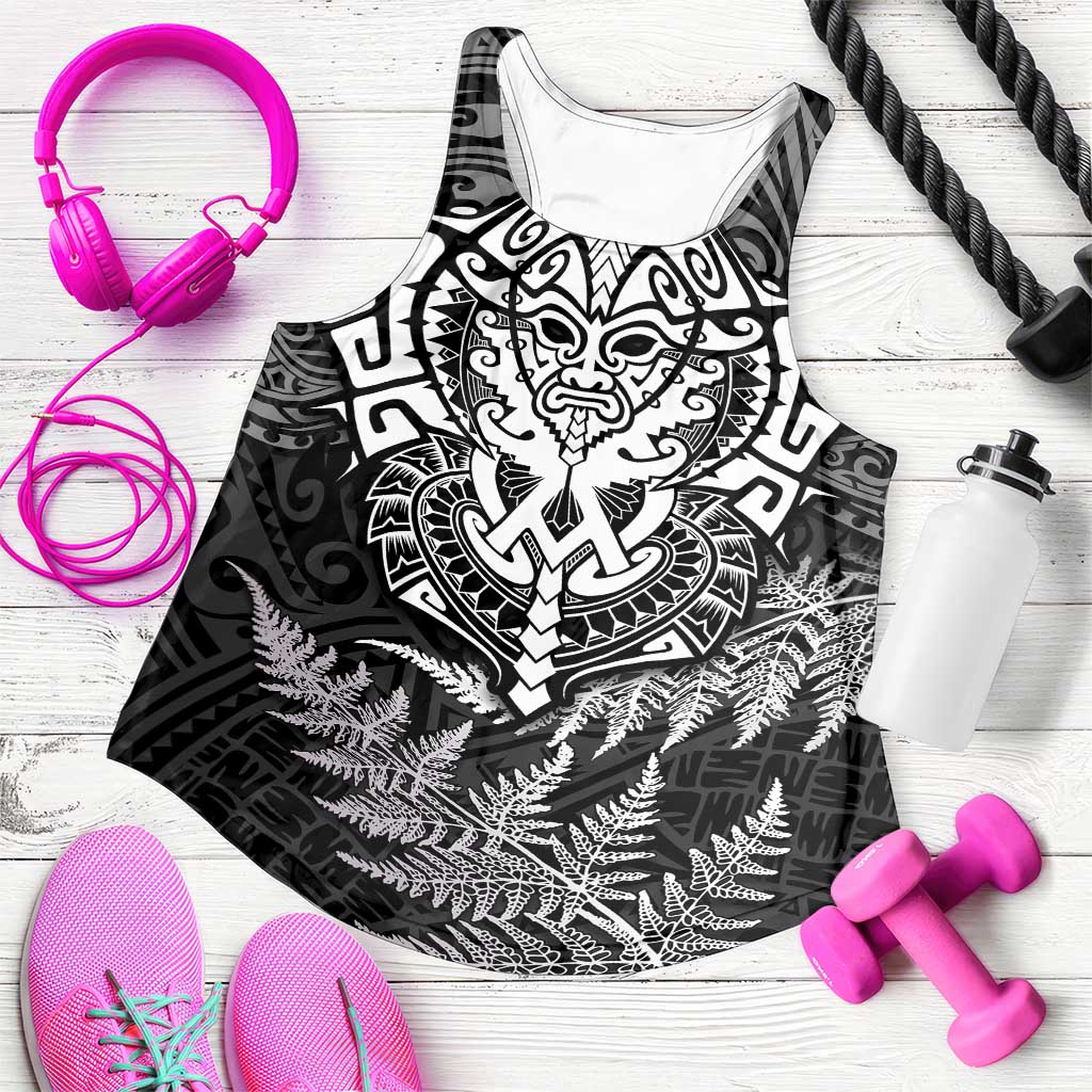 New Zealand Rugby All White Women Racerback Tank Silver Fern All Black Mix Ta Moko