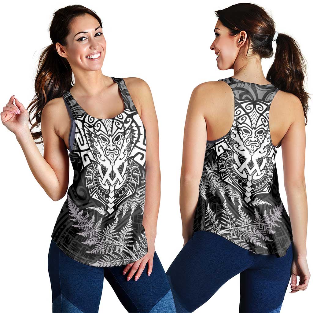 New Zealand Rugby All White Women Racerback Tank Silver Fern All Black Mix Ta Moko