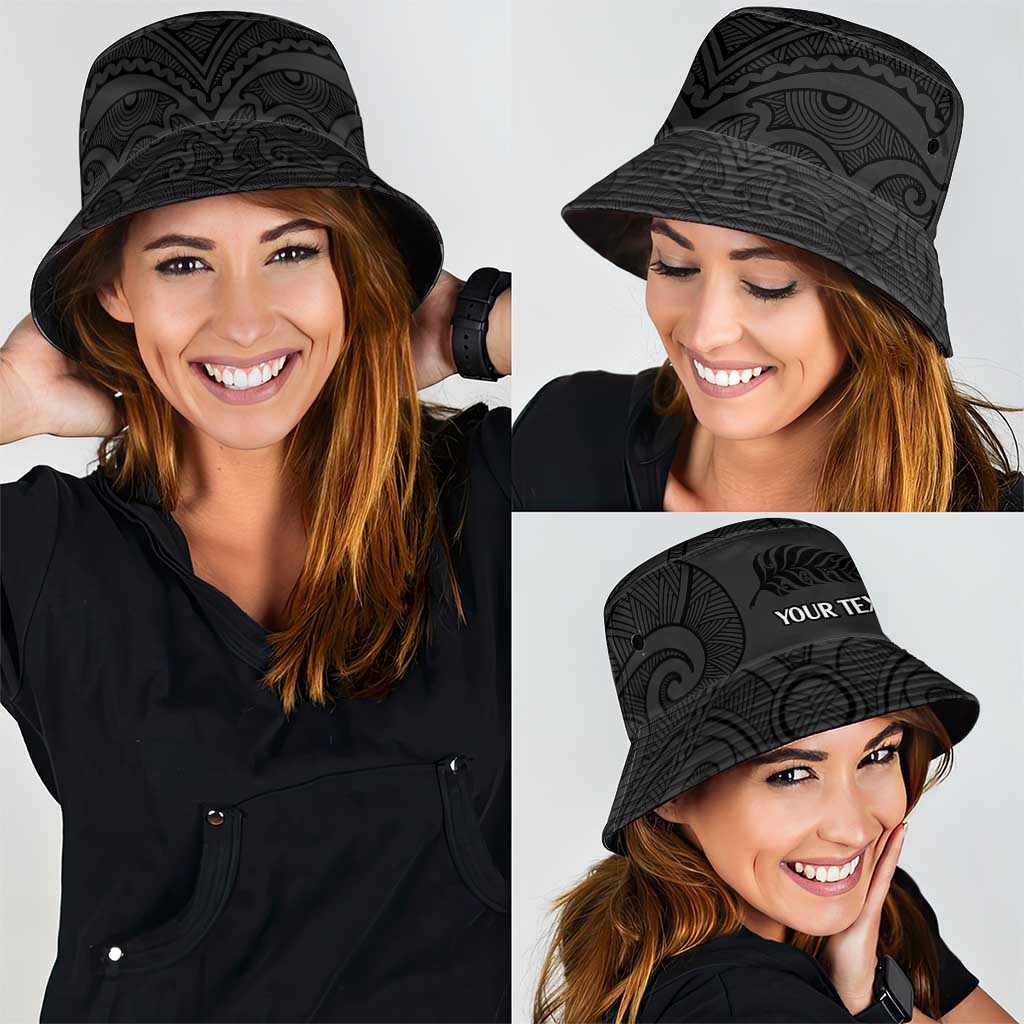 New Zealand Rugby Personalised Bucket Hat All Black Fern Maori Tribal Pattern - Aussie Hoodie