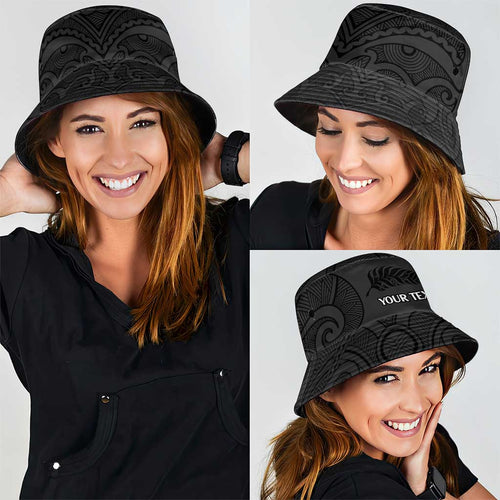 New Zealand Rugby Personalised Bucket Hat All Black Fern Maori Tribal Pattern - Aussie Hoodie