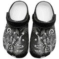 New Zealand Sea Animals Clogs Shoes with Maori Koru Tribal Tattoo and Silver Ferns Black Color