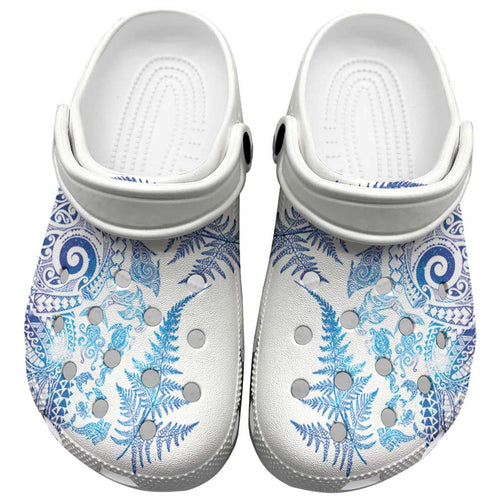 New Zealand Sea Animals Clogs Shoes with Maori Koru Tribal Tattoo and Silver Ferns Galaxy Style