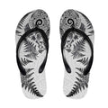 New Zealand Sea Animals Flip Flops with Maori Koru Tribal Tattoo and Silver Ferns White Color