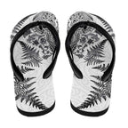 New Zealand Sea Animals Flip Flops with Maori Koru Tribal Tattoo and Silver Ferns White Color