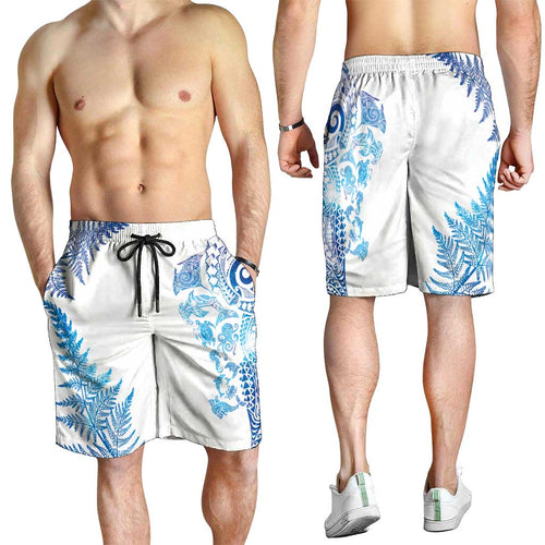 New Zealand Sea Animals Shorts for Men with Maori Koru Tribal Tattoo and Silver Ferns Galaxy Style