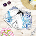New Zealand Sea Animals Shorts for Women with Maori Koru Tribal Tattoo and Silver Ferns Galaxy Style