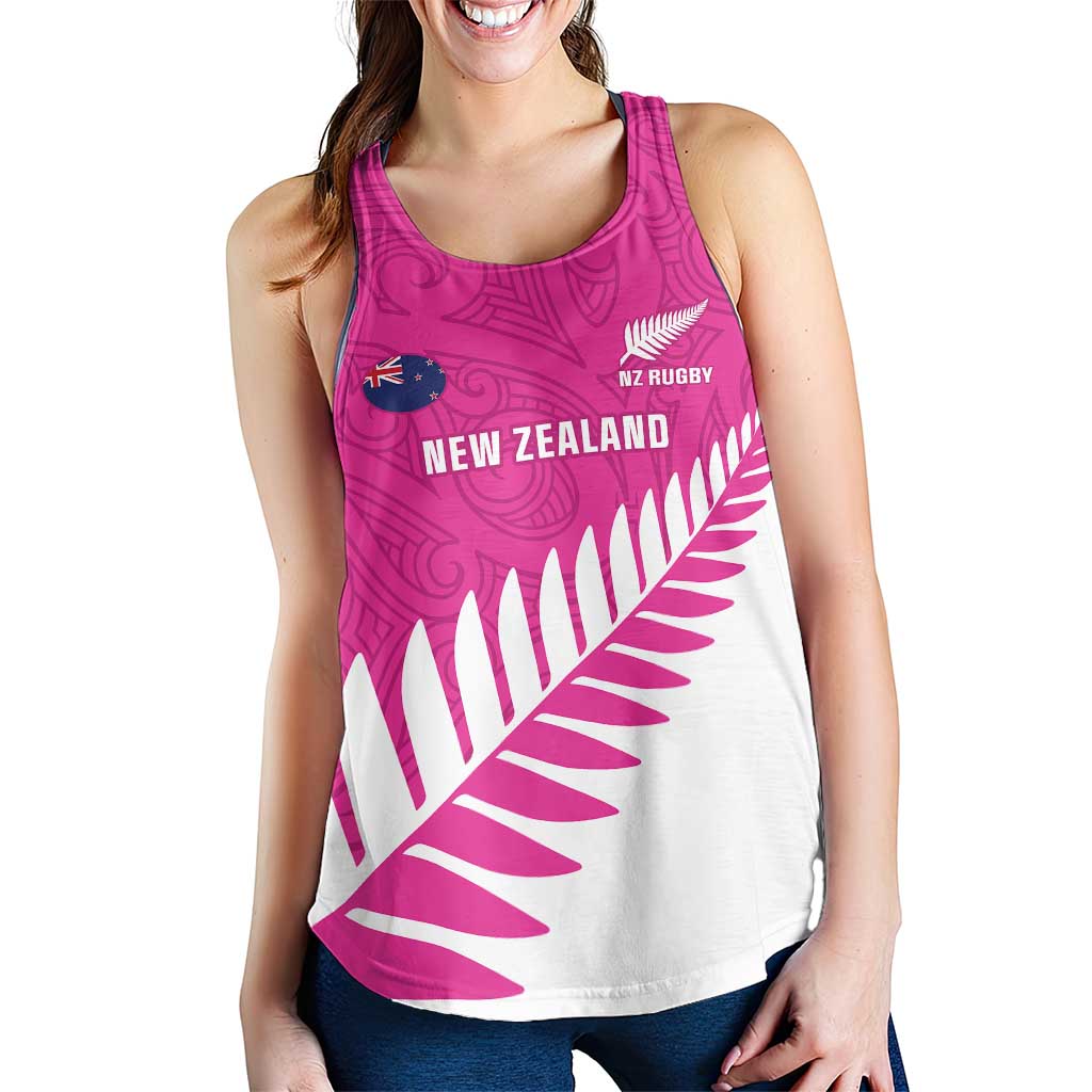 New Zealand Silver Fern Rugby Custom Women Racerback Tank Go All Black Maori Pink Version - Aussie Hoodie