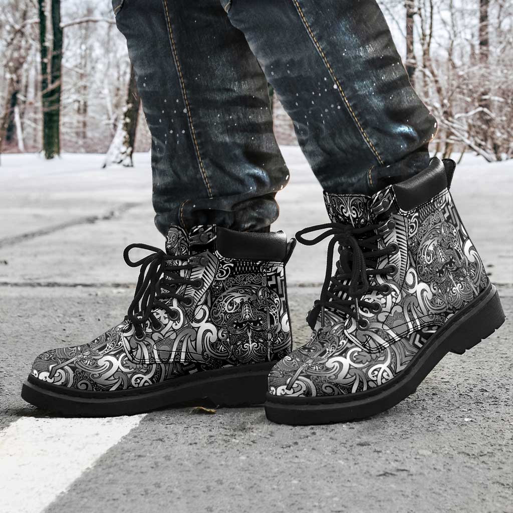New Zealand Taiaha Maori All Season Boots Kiwikiwi Minimalist Silver Fern Tukutuku Motif