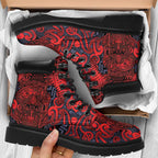 New Zealand Taiaha Maori All Season Boots Whero Minimalist Silver Fern Tukutuku Motif