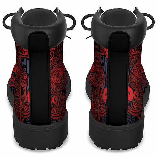 New Zealand Taiaha Maori All Season Boots Whero Minimalist Silver Fern Tukutuku Motif