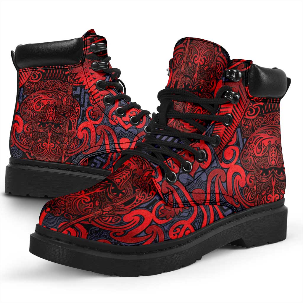 New Zealand Taiaha Maori All Season Boots Whero Minimalist Silver Fern Tukutuku Motif