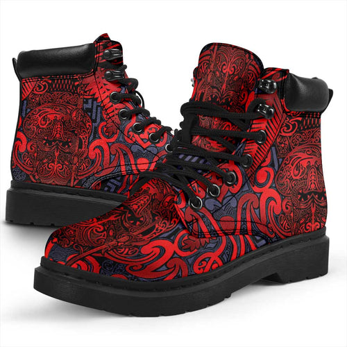 New Zealand Taiaha Maori All Season Boots Whero Minimalist Silver Fern Tukutuku Motif