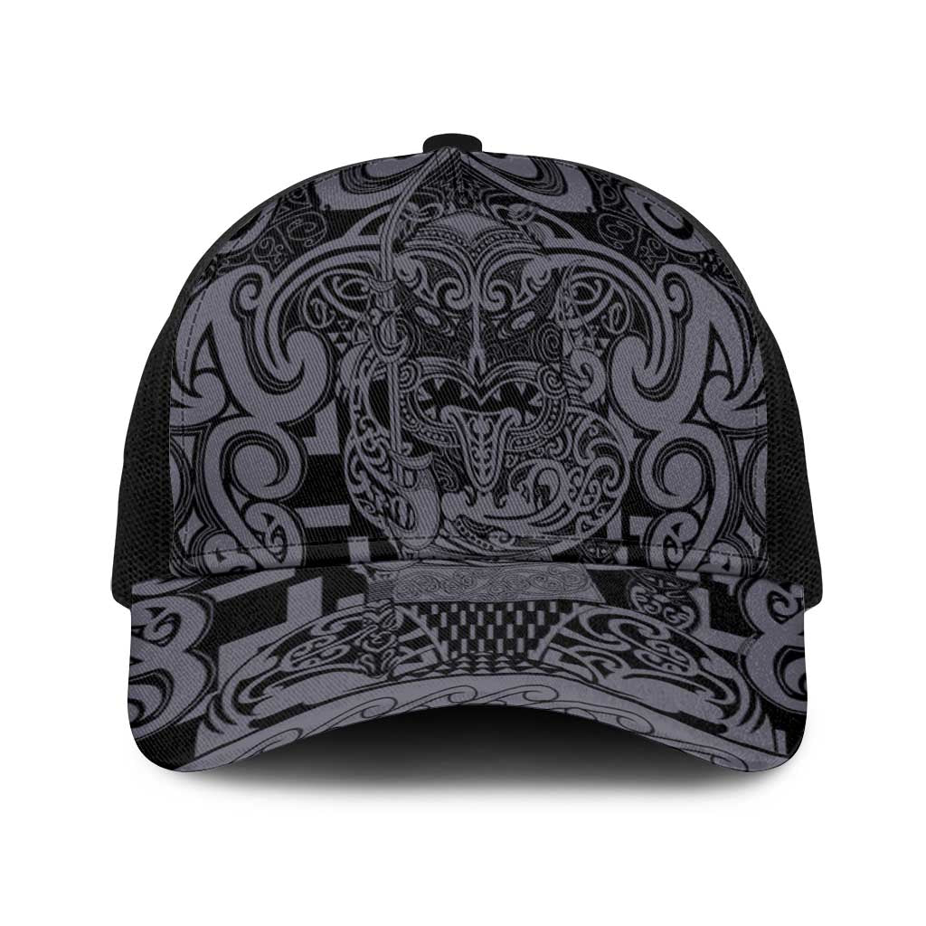 New Zealand Taiaha Maori Baseball Net Cap Minimalist Silver Fern All Black - Aussie Hoodie
