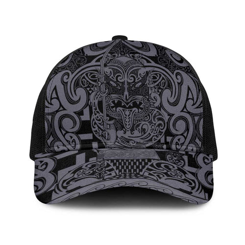New Zealand Taiaha Maori Baseball Net Cap Minimalist Silver Fern All Black - Aussie Hoodie