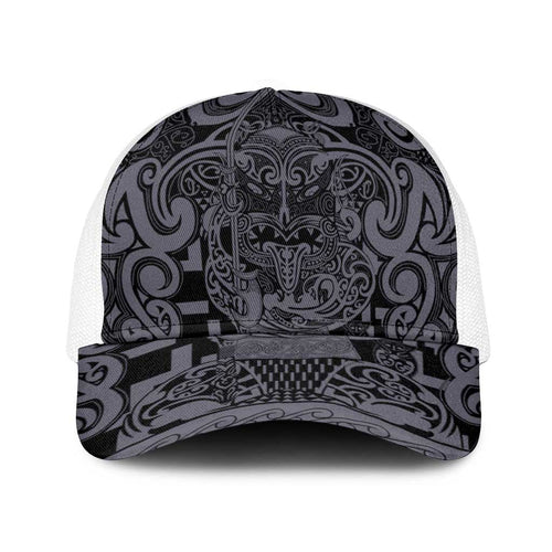 New Zealand Taiaha Maori Baseball Net Cap Minimalist Silver Fern All Black - Aussie Hoodie