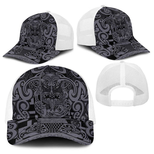 New Zealand Taiaha Maori Baseball Net Cap Minimalist Silver Fern All Black - Aussie Hoodie