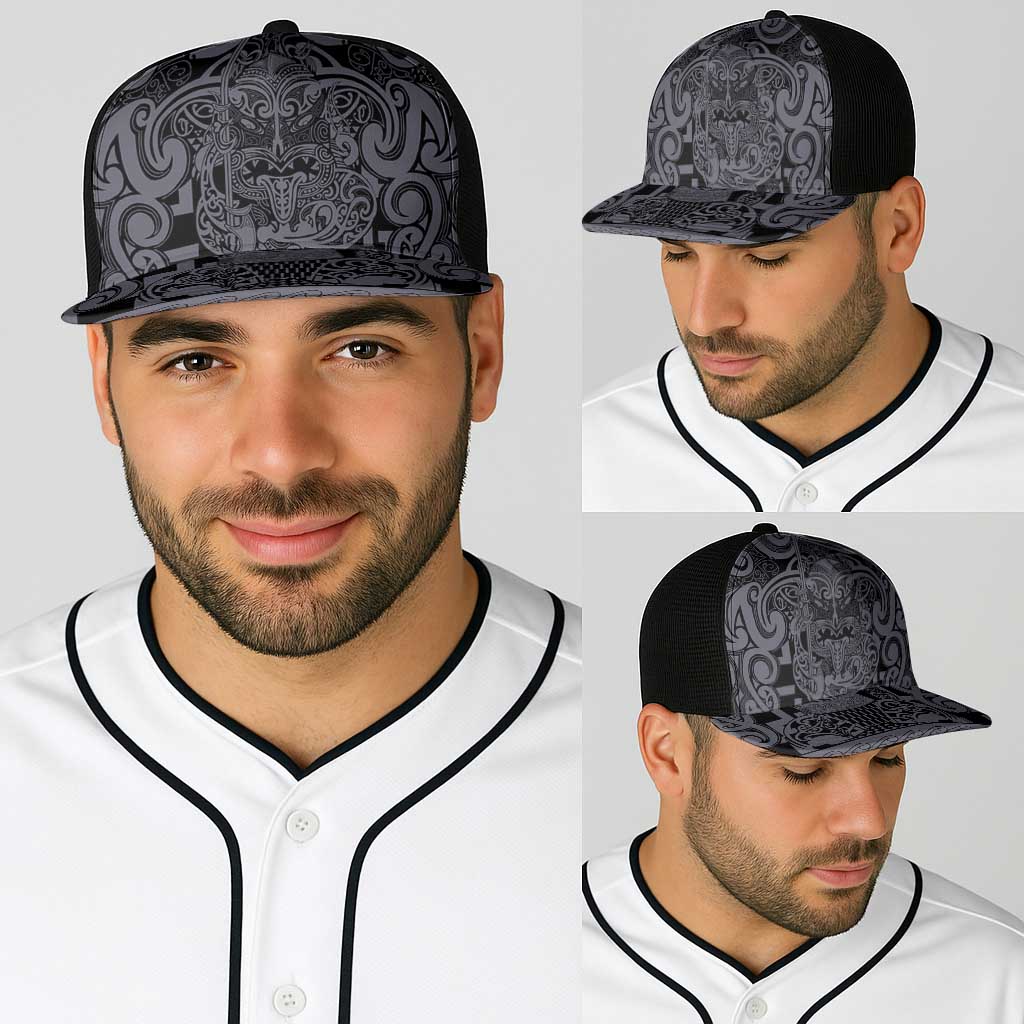 New Zealand Taiaha Maori Baseball Net Cap Minimalist Silver Fern All Black - Aussie Hoodie