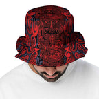 New Zealand Taiaha Maori Bucket Hat Whero Minimalist Silver Fern Tukutuku Motif