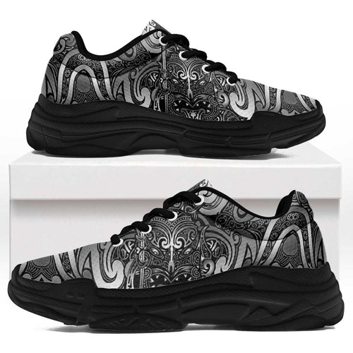 New Zealand Taiaha Maori Chunky Sneakers Kiwikiwi Minimalist Silver Fern Tukutuku Motif