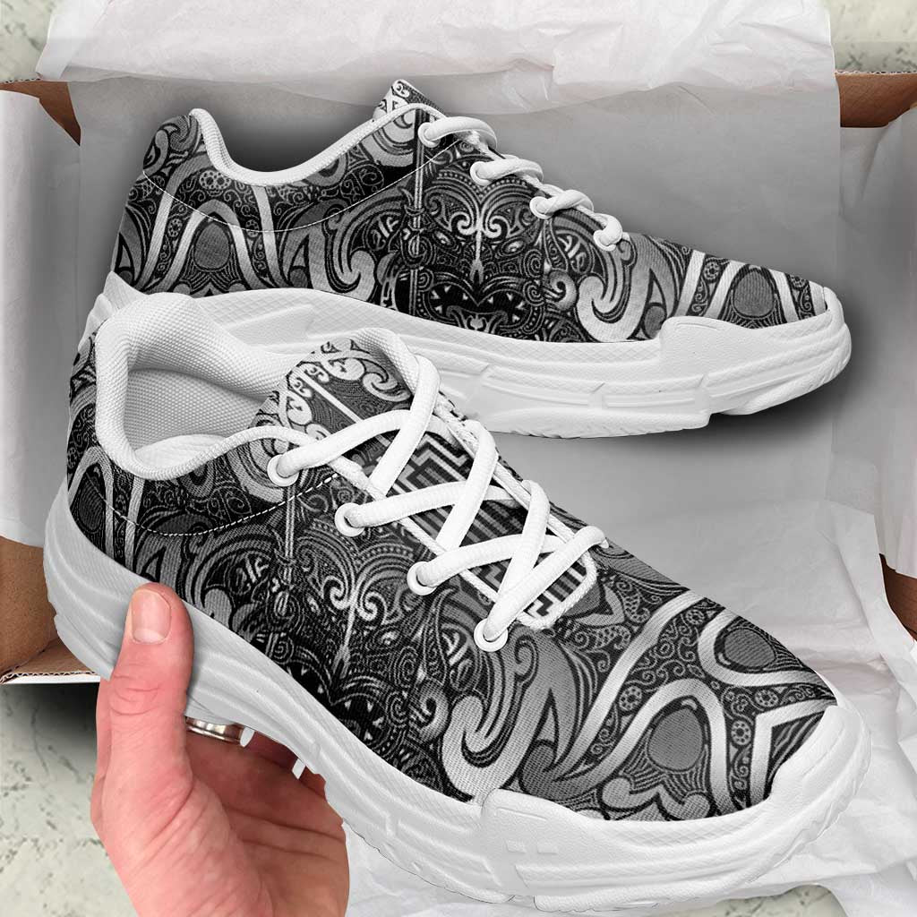 New Zealand Taiaha Maori Chunky Sneakers Kiwikiwi Minimalist Silver Fern Tukutuku Motif