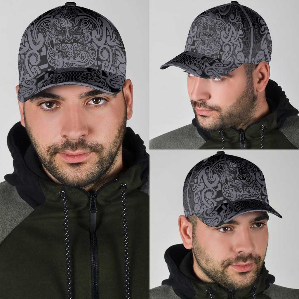 New Zealand Taiaha Maori Classic Cap Minimalist Silver Fern All Black LT09