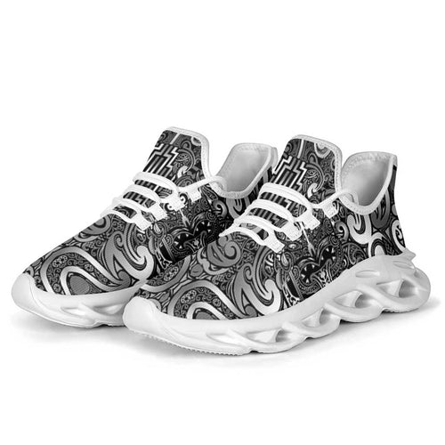 New Zealand Taiaha Maori Clunky Sneakers Kiwikiwi Minimalist Silver Fern Tukutuku Motif
