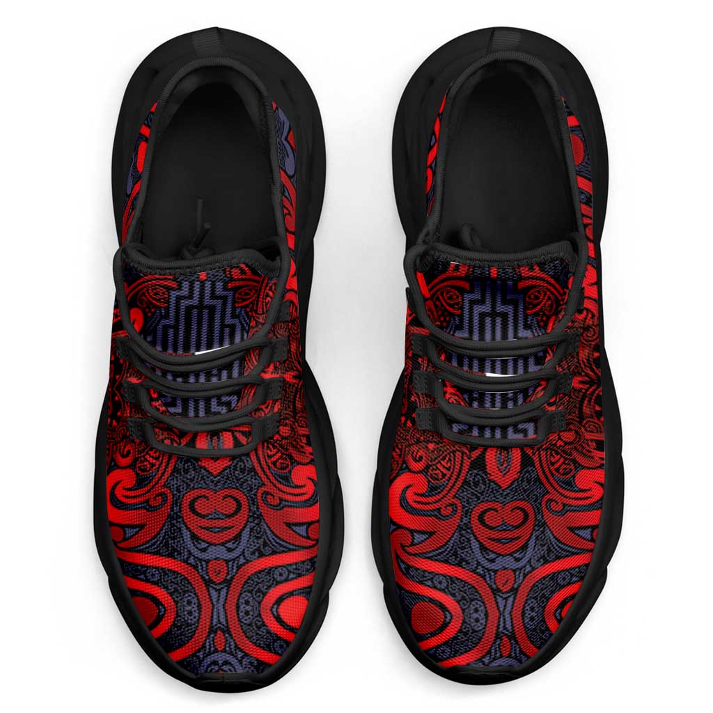 New Zealand Taiaha Maori Clunky Sneakers Whero Minimalist Silver Fern Tukutuku Motif