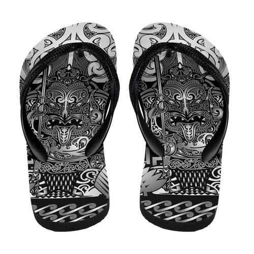 New Zealand Taiaha Maori Flip Flops Kiwikiwi Minimalist Silver Fern Tukutuku Motif