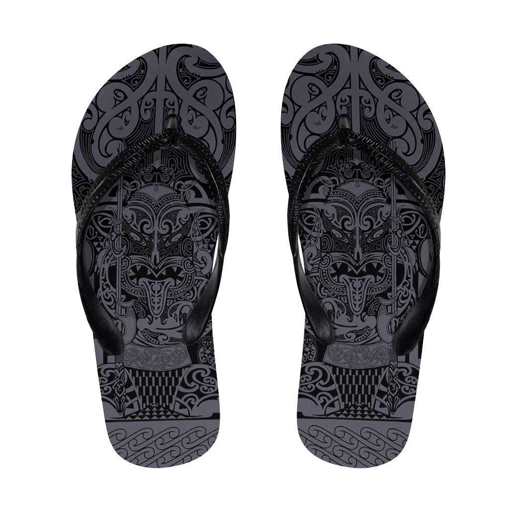 New Zealand Taiaha Maori Flip Flops Minimalist Silver Fern All Black - Aussie Hoodie