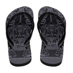 New Zealand Taiaha Maori Flip Flops Minimalist Silver Fern All Black - Aussie Hoodie