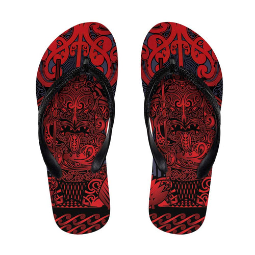 New Zealand Taiaha Maori Flip Flops Whero Minimalist Silver Fern Tukutuku Motif